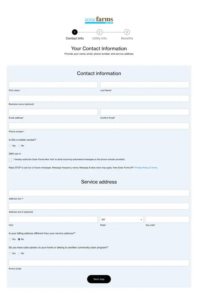 Modernized updated UX/UI of SFNY desktop form, image