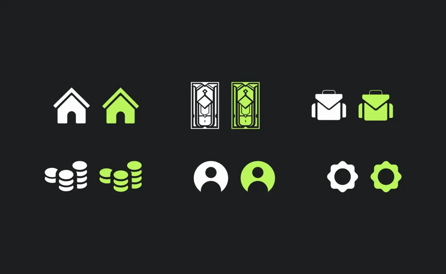 Project L inspired icons in white and neon green colour ways, image